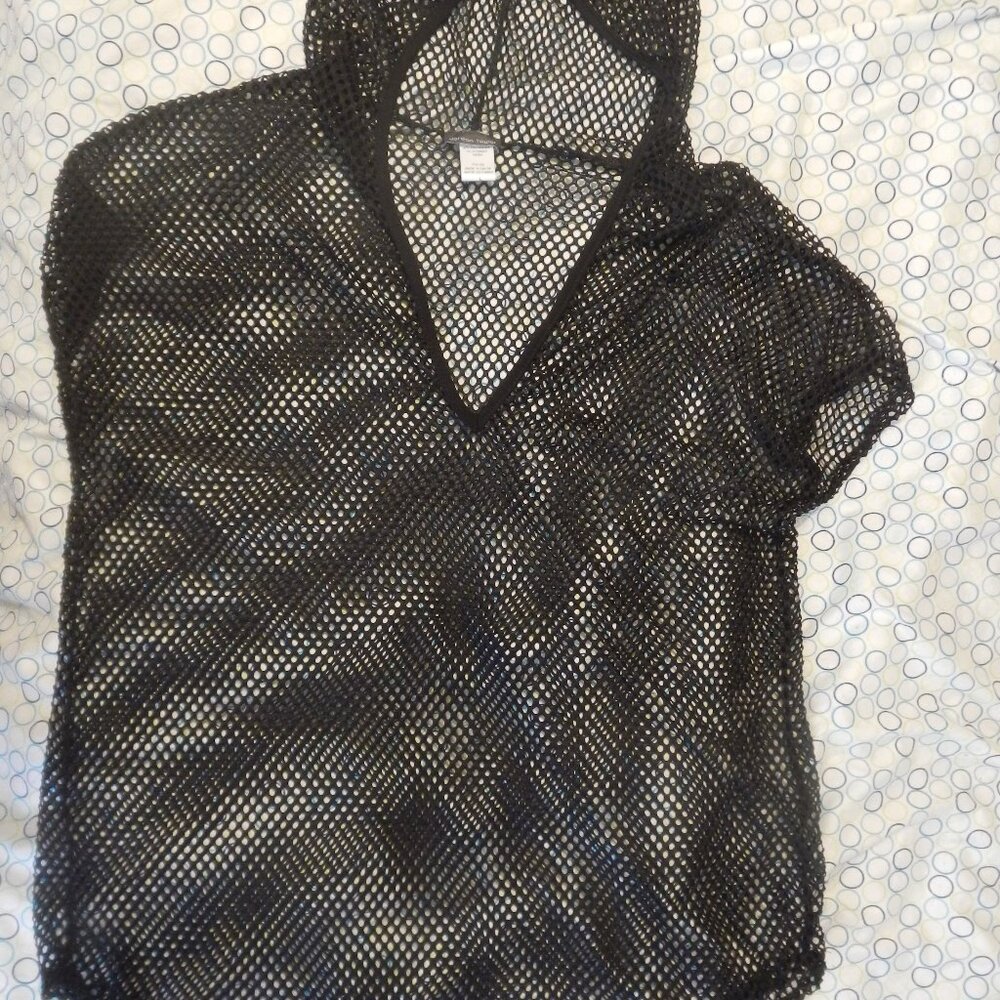 Jordan Taylor Black Mesh Hooded Beach Cover Up